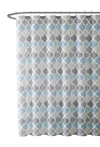 Blue Fabric Shower Curtain Modern Geometrical Blue Gray for Bathroom 72x72 | Elegant Boho Luxury Hotel Modern Muted Tones of Blue and Grey White Moroccan Trellis Cloth Farmhouse Design for men and women - color: Grey / Blue
