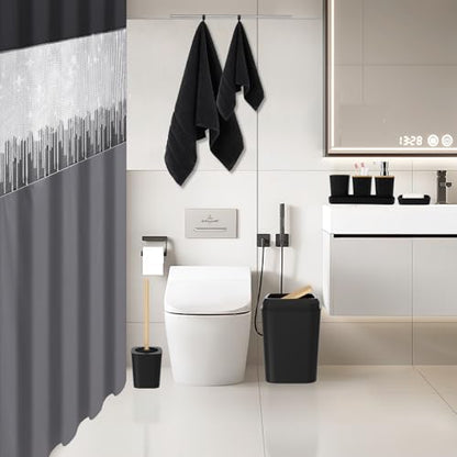 XLHOMO Black Bathroom Accessories with Glitter Shower Curtain,Towel Set 24 PCS Bathroom Set with Shower Curtain Set Bathroom Set Black Shower Curtain with Bathroom Trash Can - size: Bath Set+Shower Curtain, style: Black