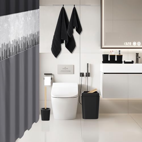 XLHOMO Black Bathroom Accessories with Glitter Shower Curtain,Towel Set 24 PCS Bathroom Set with Shower Curtain Set Bathroom Set Black Shower Curtain with Bathroom Trash Can - size: Bath Set+Shower Curtain, style: Black