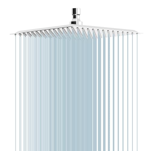 10 Inch Rain Shower Head High Pressure Rainfall Shower Head Chrome | Square Rain Bathroom Showerhead, High Flow, Large Stainless Steel, Ceiling Mounted, Wall Mounted, Waterfall Full Body - color: Polished Chrome, size: 10 Inch
