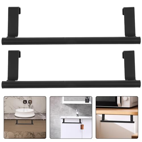 Ipetboom 2pcs Over Cabinet Towel Holder Stainless Steel Over Door Towel Bar Black Small Size Bathroom Kitchen Cupboard Door