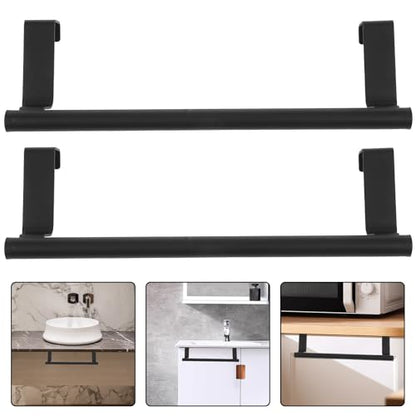 Ipetboom 2pcs Over Cabinet Towel Holder Stainless Steel Over Door Towel Bar Black Small Size Bathroom Kitchen Cupboard Door