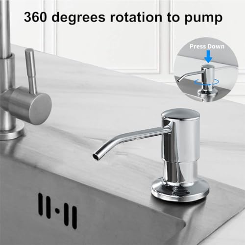 Soap Dispenser for Kitchen Sink,Stainless Steel Built in Soap Dispenser | Countertop Pump Head,Dish Soap Hand Lotion Dispenser with Refillable 13.5OZ Bottle - color: Bottled-chromeplated