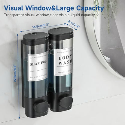 Cabo Deseado Shampoo and Conditioner Dispenser,Shower Soap Dispenser 3 Chamber No Drill Wall-Mounted Shampoo Dispenser for Shower Wall Mounted Shower Dispenser for Bathroom Hotel Matte Black - color: Matte Black 2 Chamber