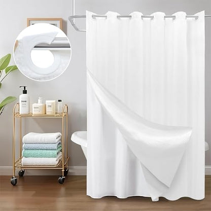 Inhousolu No Hook Shower Curtain with Removable Snap-in Liner, Waffle Weave 230 GSM Polyester, Weighted Hem, Water Repellent Washable, 72 x 78 Inch, White - color: White, size: 72"W x 78"L (Pack of 1)