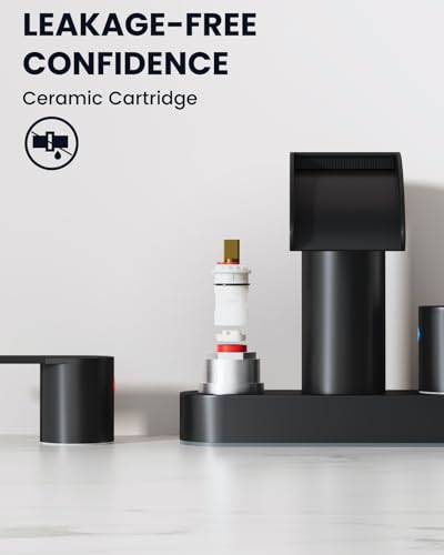 gotonovo 4’’ Centerset Bathroom Sink Faucet Waterfall Matte Black | SUS304 Bathroom Faucet,2.17’’ Wide Spout,24’’ cUPC Water Line,Pop up Drain,2 Handle,Basin,Vanity,RV,Lavatory 2 or 3 Hole Sink - color: Black