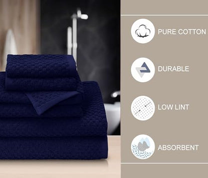 COTTON CRAFT Euro Spa Waffle Weave 6 Piece Towel Set - 100% Cotton - Navy | 2 Oversized Luxurious Large Bath Towels, 2 Hand Towels, 2 Washcloths - Soft Plush Super Absorbent Low Lint Quick Dry - color: Navy, size: 6 Piece Towel Set