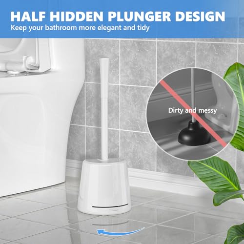LOVLOY Toilet Plunger with Holder, 2 Pack Plungers for Bathroom Heavy Duty for 5.3-inch Toilet Drain, Toilet Plunger and Holder Combo for Bathroom Cleaning(White)
