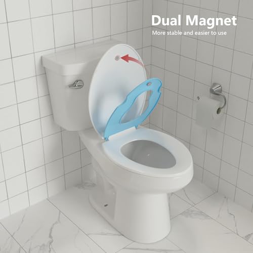 19" Elongated Toddler Toilet Seat, Built-In Potty Training Seat with Soft Quiet Close Non-Slip Design, Magnetic Kids Seat and Cover for Family Bathrooms, Durable and Easy to Clean,Blue - color: Blue, with Toddler Seat, size: Elongated (19″)