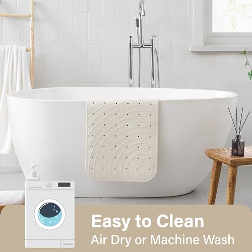 Extra Long Rubber Bathtub Mat, Non-Slip Shower Tub Mat, 39x16 Inch, Bath Tub Floor Mat with Suction Cups and Drainage Holes, Ivory White - color: Ivory White