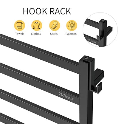 Z&Zhanle Heated Towel Racks for Bathroom, 9-Bar Towel Warmer Rack for Bathroom, Wall Mounted Towel Warmer, Electric Towel Drying Rack with Timer, Carbon Steel Matte Black, Plug-in/Hard-Wired