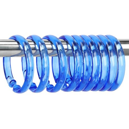 Blue Shower Curtain Hooks - 12 Pcs Circular Plastic Shower Curtain Rings for Bathroom - O Shaped Transparent Blue Shower Hooks Rings for Shower Curtain Rod - color: Transparent Blue