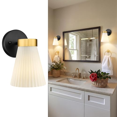 HWH 1-Light Bathroom Wall Sconce, Black and Gold, Modern, 5HZG97B BK+BG | Install Facing Up or Down, 5.9 x 7.3 x 9.4-Inch Fixture, E26 Bulb Max 60W, Bulb Not Included, Mounting Hardware Included - color: Black and Gold, size: 1-Light