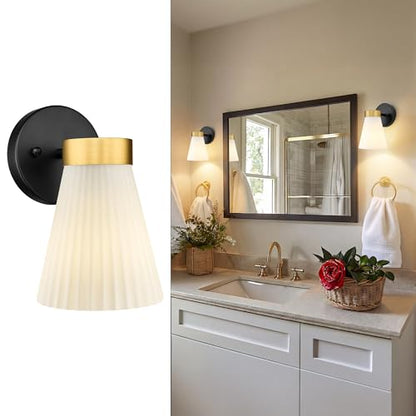 HWH 1-Light Bathroom Wall Sconce, Black and Gold, Modern, 5HZG97B BK+BG | Install Facing Up or Down, 5.9 x 7.3 x 9.4-Inch Fixture, E26 Bulb Max 60W, Bulb Not Included, Mounting Hardware Included - color: Black and Gold, size: 1-Light