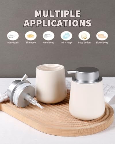 BosilunLife Ceramic Soap Dispenser - Dish Soap Dispenser for Bathroom 12Oz | Refillable Liquid Hand Wash Dispenser for Essential Oil, Lotion Soap, Beige & Grey - color: Beige With Silver Pump