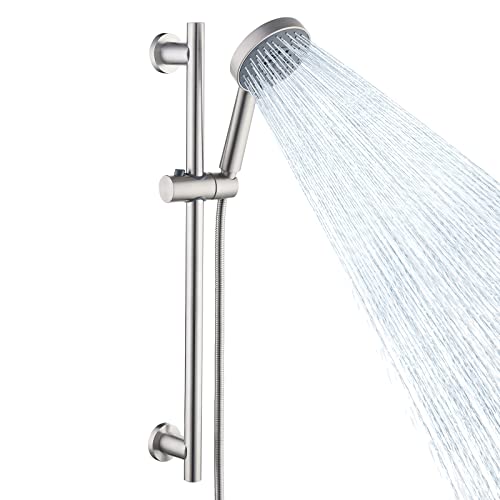 KES Adjustable Shower Head with Slide Bar, 5-Function Handheld Sliding Shower Head with Extra Long Hose Wall Mount Brushed Finish, F204-BS-C1 - color: Brushed Grey