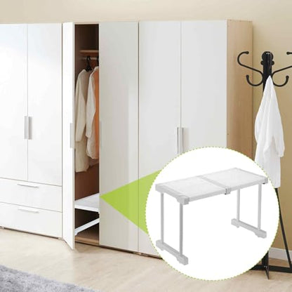 HARFINGTON Expandable Cabinet Tension Shelf 14.57" to 18.9" Adjustable Cabinet Organizer 32" x 9.45" Flower Pattern Table Storage Rack for Wardrobe Cupboard Kitchen Bedroom - size: 37cm to 48cm
