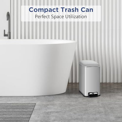 BestOffice Bathroom Trash Can with Lid, 1.3 Gallon Step Pedal Small Trash Can, Stainless Steel Trash Bin for Bathroom, Bedroom, Kitchen, Office (5L) (1 Pack) - color: Stainless Steel