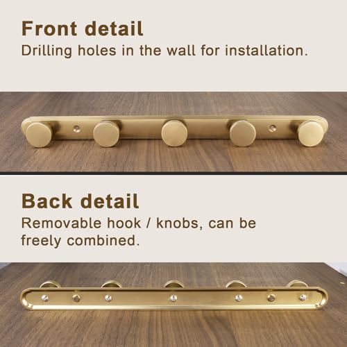 Goo-Ki 1 Pack Champagne Bronze Coat Rack Wall Mount Heavy Duty, Towel Rack Zinc Alloy Coat Hooks Wall Mounted for Hanging Bag Hat Clothe,6651UBR-H014-5 - color: Champagne Bronze, size: 5 Hooks
