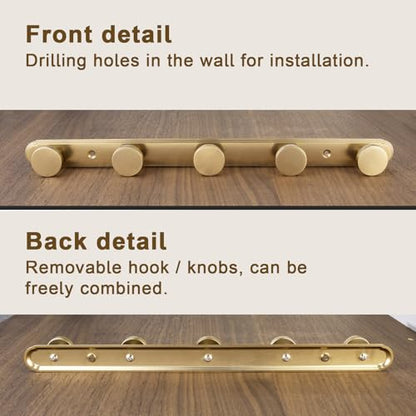 Goo-Ki 1 Pack Champagne Bronze Coat Rack Wall Mount Heavy Duty, Towel Rack Zinc Alloy Coat Hooks Wall Mounted for Hanging Bag Hat Clothe,6651UBR-H014-5 - color: Champagne Bronze, size: 5 Hooks