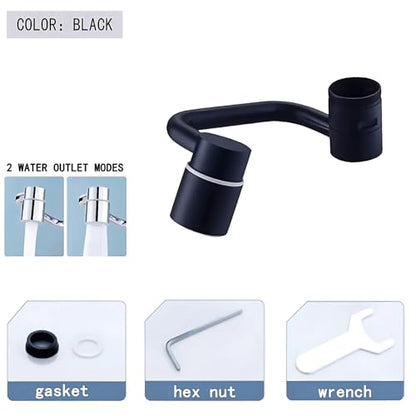 1080° Swivel Faucet Extender, Rotatable Faucet Aerator Extension for Bathroom Faucet, Faucet Extender for Kids, 2 Spray Modes Kitchen Faucet Aerator (Black)