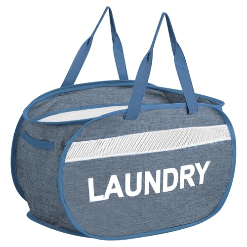 Collapsible Laundry Baskets, Foldable Laundry Basket with Dual Handles, Tear-proof Dirty Clothes Hampers for Laundry, Easy to Carry Pop Up Hamper for Bedroom, Bathroom, Dorm, Laundry Room Blue - color: Blue