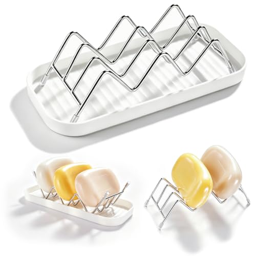 Stainless Steel Wavy Soap Dish, Self Draining Shampoo Bar Holder with Removable Drip Tray, Quick Dry Bar Soap Holder for Shower Bathroom Kitchen, Holds 2-3 Bars