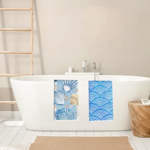 ZHAMEN 2 Pcs Seashells Waffle Kitchen Towel Soft Absorbent Hand Tea Towels - color: Multi 1570