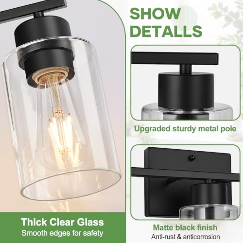3-Light Bathroom Light Fixtures, Modern Black Vanity Light with Clear Glass Shades for Bathroom Vanity Lighting - color: Matte Black, size: 3-light