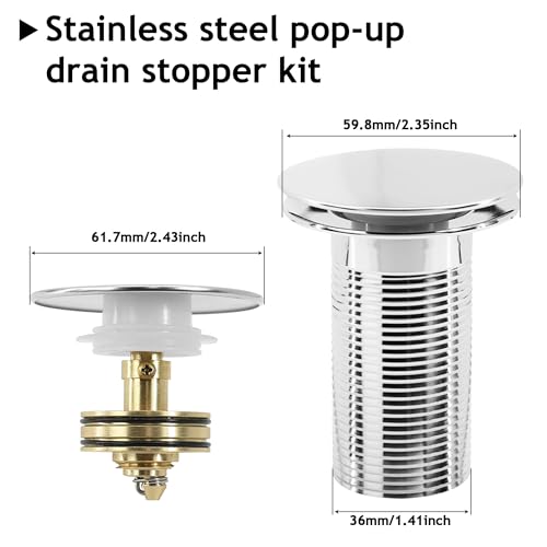 Bathroom Sink Drain Kit, with Flexible Expandable P-Trap Sink Drain Pipe, Fits 1-1/4",1-1/2" and 2'' Drain Hole, Built-in Anti-Clogging Stopper, Anti-Odor Without Overflow - color: Black Without Overflow, style: 1 Pack