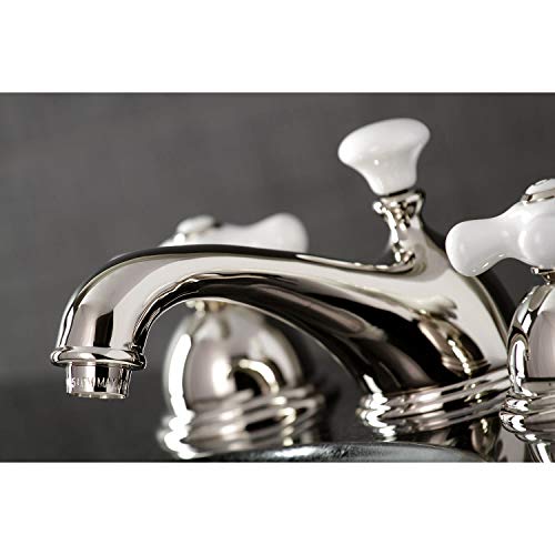 Kingston Brass KS3968PX Restoration Widespread Lavatory Faucet with Porcelain Cross Handle, Brushed Nickel - color: Brushed Nickel