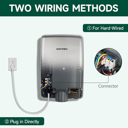 anydry Compact Hand Dryer for Bathrooms, Brushed Stainless Steel Finish | Ideal for Commercial or Home Use, High-Speed Airflow, Fast Drying, AC 100–130 V~, Smart Warm Wind, Easy Hardware Wiring - color: Brushed Stainless Steel