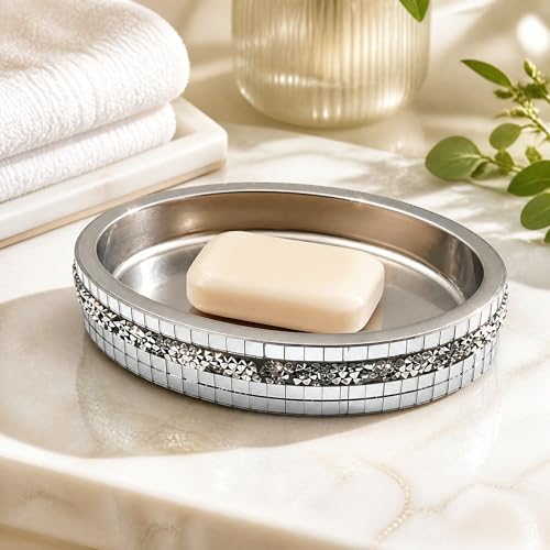 Silver Mosaic Soap Dish and Bathroom Tray, Shiny Soap Holder | Multi functional dressing table, kitchen bathroom storage tray, used for storing soap, rings, jewelry, and small accessories - size: Soap Dish