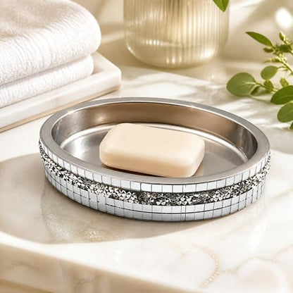 Silver Mosaic Soap Dish and Bathroom Tray, Shiny Soap Holder | Multi functional dressing table, kitchen bathroom storage tray, used for storing soap, rings, jewelry, and small accessories - size: Soap Dish