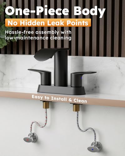 WOWOW Waterfall 4" Centerset 2-Handle Black Vanity Bathroom Faucet 3-Hole - color: Black