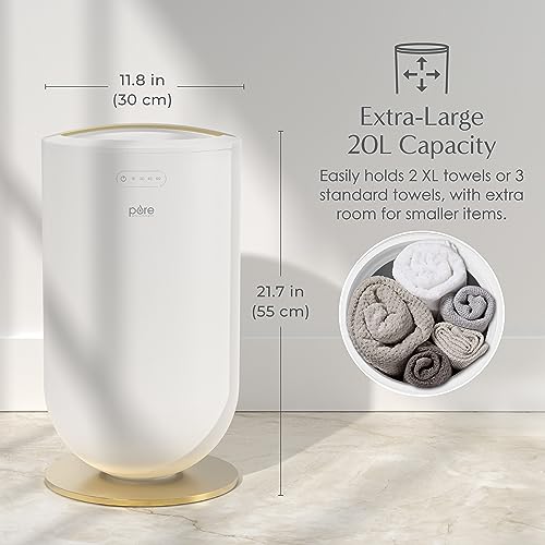 Pure Enrichment PureBliss Luxury Towel Warmer - Extra Large 20L Heats Towels, Robes, Blankets, or Clothing - Modern Bucket Design, 4 Heat Timer Settings & Auto Shut-Off (White & Brushed Gold) - color: White & Brushed Gold