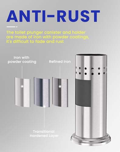Dowry Toilet Plunger with Holder for Bathroom Silver | Hidden Toilet Bowl Cleaners Long Handle with Cover Powerful Force Suction Cup Heavy Duty Deep Cleaning - color: Silver