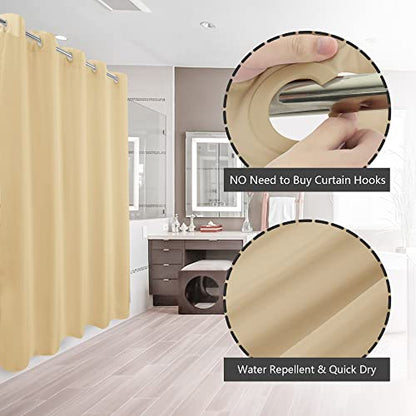 River Dream Extra Long Shower Curtain No Hooks or Liner Needed, Beige | Soft Microfiber, 84" Long Fabric Shower Curtain Set Waterproof, Bottom Magnets, Machine Washable, 71W x 86H(84H) - color: Beige, size: 71"W x 86"L (Pack of 1)