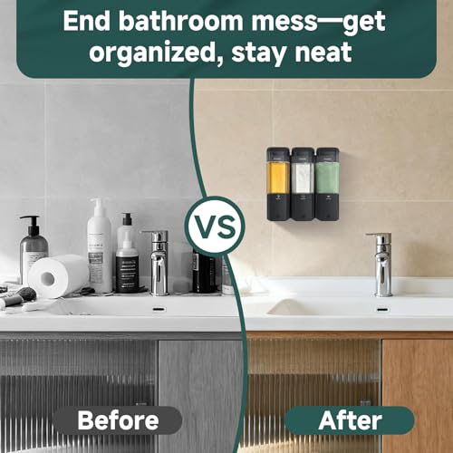 Shampoo and Conditioner Dispenser 3 Chamber 17oz No Drill Shower Soap Dispenser Wall Mounted Shampoo Conditioner Body Wash Refillable Bathroom Shower Dispenser (Black+Smoke Gray 3 Chamber) - color: Black-smoke Gray-3