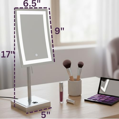 JERDON Lighted Makeup Mirror with 5X Magnification - Nickel - JRT910NL | 6.5" x 9" Rectangular Frame, LED Lighting, 17" Tall - color: Nickel