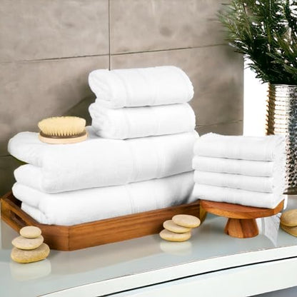 Luzia 8 Piece Bathroom Towel Set - 100% Turkish Cotton, Premium Quality - 2 Bath Towels 2 Hand Towels and 4 Washcloths (White) - color: White