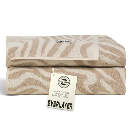 Everlayer Luxury Bath Towels, 2 Pack, 28 x 55 Inch, Made in Portugal | 500 GSM, 100% Combed Cotton, Utra-Soft & Plush, Reversible Design, Oeko-Tex Certified, Incl 2 Pieces Bath Towels,Sand Allover - color: Sand Allover, size: Bath Towel, style: 2 Pcs