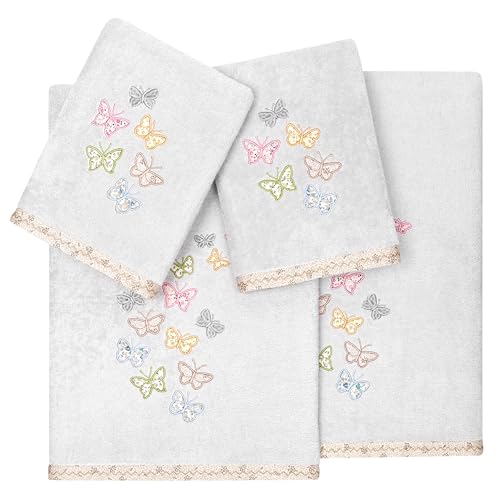 Frolic 4-Piece Luxury Towel Set, Calico Applique, Soft & Durable Turkish Cotton, Elegant Bathroom Ensemble, 2 Bath 2 Hand Towels, Silver - color: Silver, size: 2 Pcs Bath 2 Pcs Hand Towel