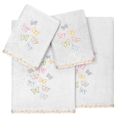 Frolic 4-Piece Luxury Towel Set, Calico Applique, Soft & Durable Turkish Cotton, Elegant Bathroom Ensemble, 2 Bath 2 Hand Towels, Silver - color: Silver, size: 2 Pcs Bath 2 Pcs Hand Towel