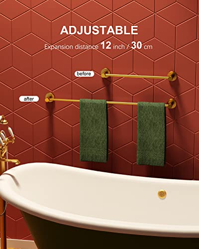 Gold Towel Bar for Bathroom, Stainless Steel Shower Towel Rod | Adjustable Length 16 to 27.6 Inch, Wall Mounted Towel Holder with S Hooks for Washroom Kitchen, Extendable Single Towel Rack - color: Gold