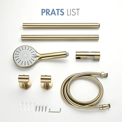 Adjustable 30-Inch Shower Slide Bar with 5-Function Handheld Shower Head, Stainless Steel Wall Mount Shower Slide Bar Set with Extra Hose (Brushed Gold) - color: Brushed Gold