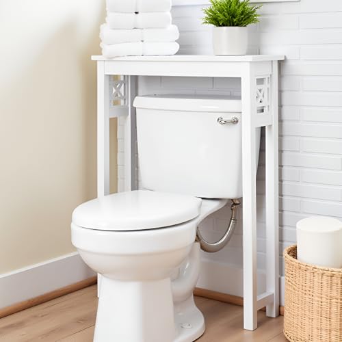 Derby Over-the-Toilet Storage Shelf – 37" Tall Bathroom Space Saver with Fixed Shelf & Open Gridwork Design – Modern Freestanding Organizer for Toiletries & Towels by Alaterre Furniture (White) - size: 37-Inch Tall