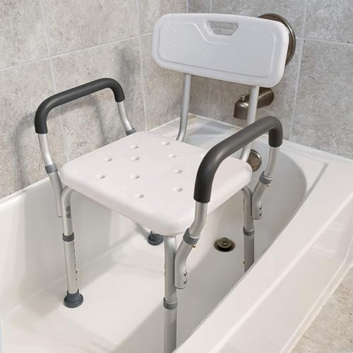 Vaunn Medical Deluxe Spa Shower Chair with Arms and Back, Bath Seat for Seniors, 450 lbs Max Weight, White with Light Gray Arms - style: Shower Chair with Arms