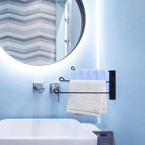 Rotating Stainless Steel Towel Rack Black 3-bar Punch-Free Wall Mounted Bathroom Towel Holder Organizer for Multiple