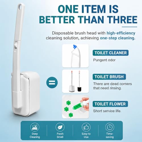 Disposable Toilet Brush with 48 Refills,Toilet Cleaning Supplies,Toilet Wand Brush Starter Kit,Wall Mounted Toilet Bowl Cleaner Brush with Holder for Bathroom Deep Cleaning & Hygiene (White)